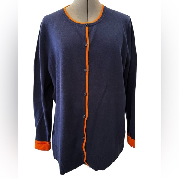 Merona Sweaters - Merona Blue & Orange Long Sleeve Button Up Cotton Blend Cardigan Plus Size 1